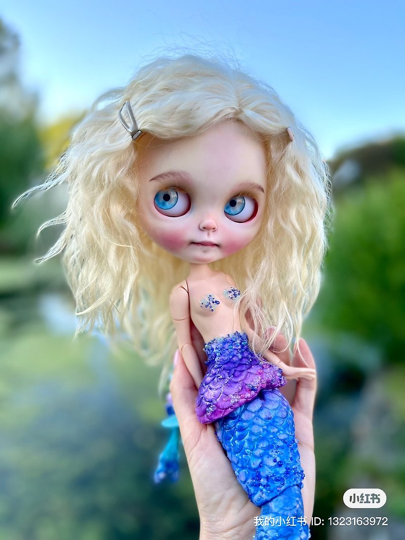 Blythe doll custom mermaid Reroot, bjd tall, gift for her, ooak doll