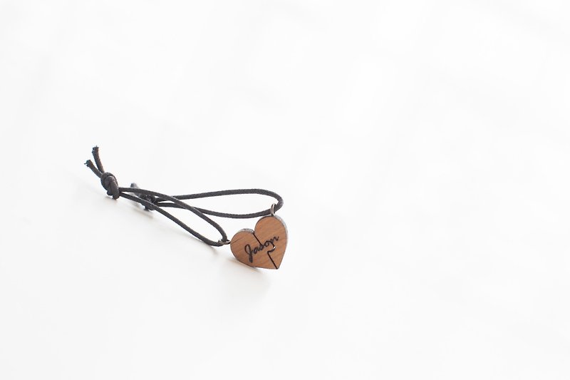 雙面 客製化 愛心原木柚木拼圖小款  吊飾組 - 鑰匙圈/鑰匙包 - 木頭 咖啡色