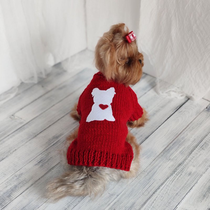 Red Yorkie sweater for dogs Valentines day small dog clothes Knit dog sweater - Clothing & Accessories - Wool 