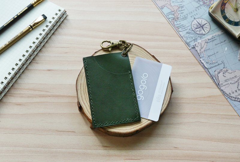 Card holder leisure card holder ticket card holder gogoro key leather olive green free lettering packaging - ID & Badge Holders - Genuine Leather Green