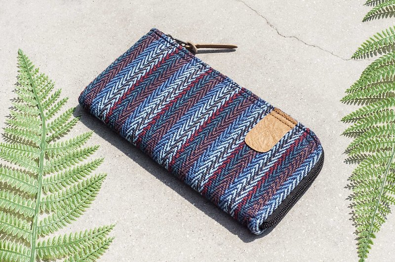 Handmade cotton Linen wallet / long knit stitching leather folder / long wallet / purse / wallet woven - South America - Wallets - Cotton & Hemp Multicolor