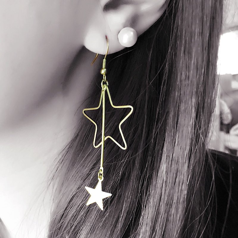 可改夾式-黃銅復古耳環 - 星星知道-單1支 - 耳環/耳夾 - 其他金屬 黃色
