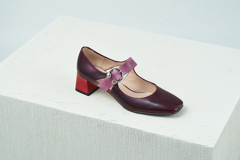4.6 Square Heel Buckle Mary Jane Heel Shoes-Valerian Purple - Mary Jane Shoes & Ballet Shoes - Genuine Leather Purple