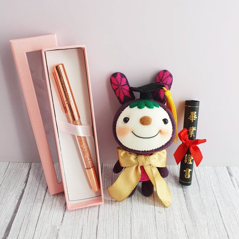 [Lucky Purple Baby] Good Luck Crystal Diamond Pen X Handmade Lucky Purple Baby Graduation | Sock Doll Gift - Stuffed Dolls & Figurines - Other Materials 