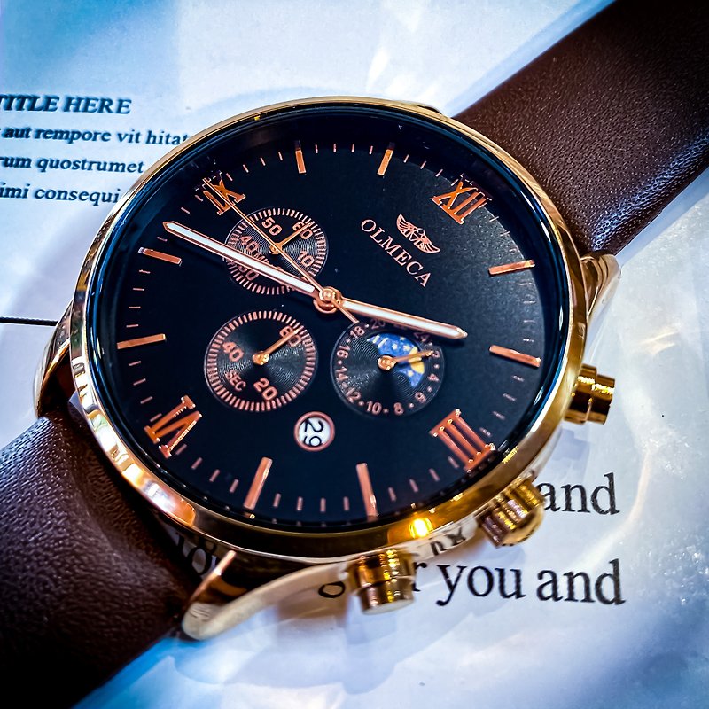 熱銷日月星辰手錶-24時制手錶 免費刻字 對錶  男錶 女錶 夜光 - 男裝錶/中性錶 - 真皮 咖啡色