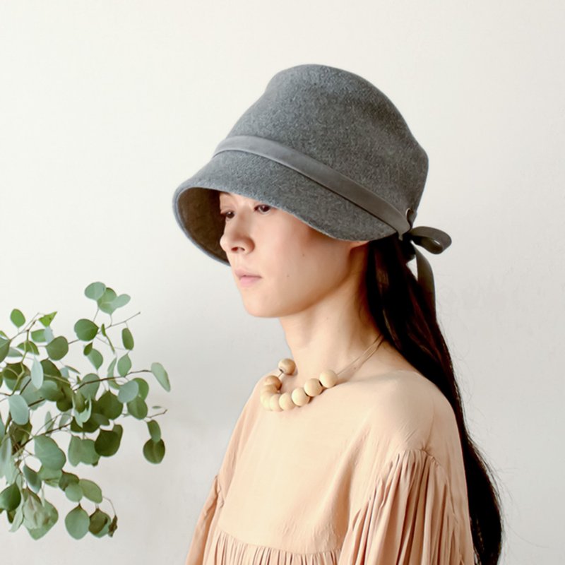 Wool Melton Hat [Gray] Ladies - หมวก - ขนแกะ สีเทา