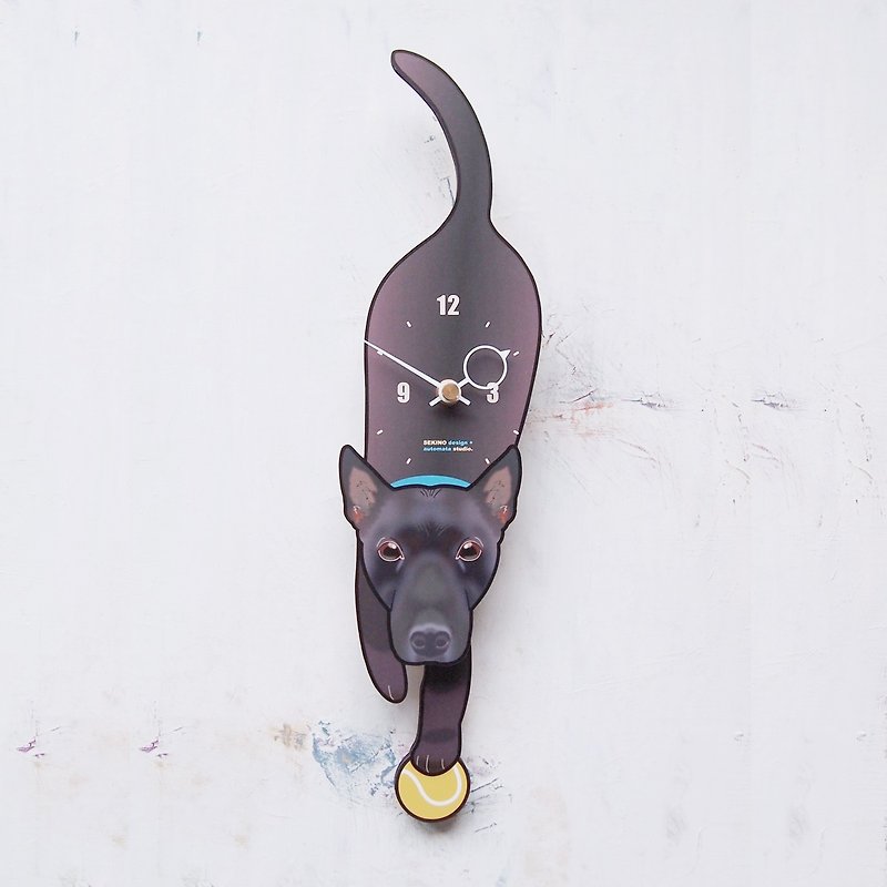 D-110 台湾犬-犬の振り子時計 - 時計 - 木製 ブラック