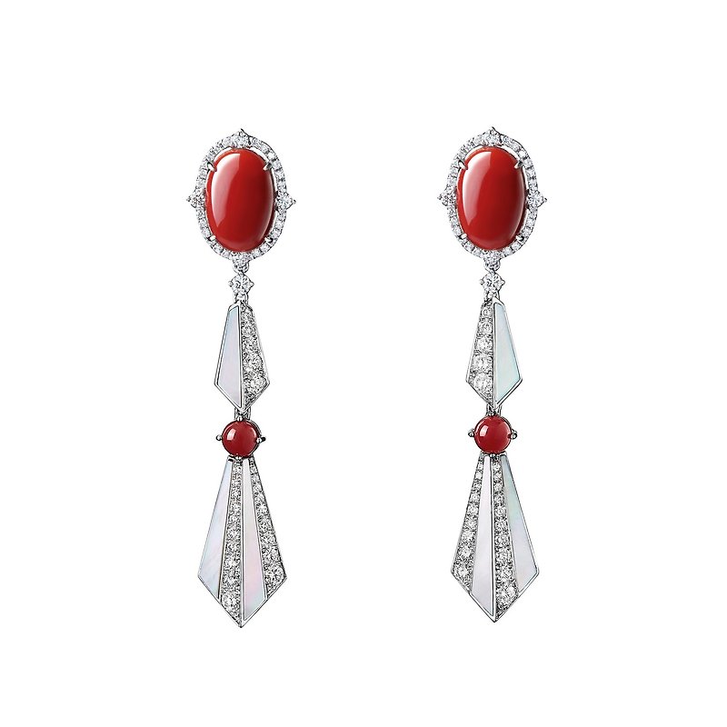Parisian Woman 巴黎女人 / AKA紅珊瑚 / 鑽石 / 18K耳環 - 耳環/耳夾 - 玉石 紅色