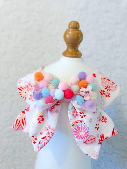 Unique Handmade HK Pom Pom 煲呔 sakura 櫻花 和風造型頸飾 頸項 collar