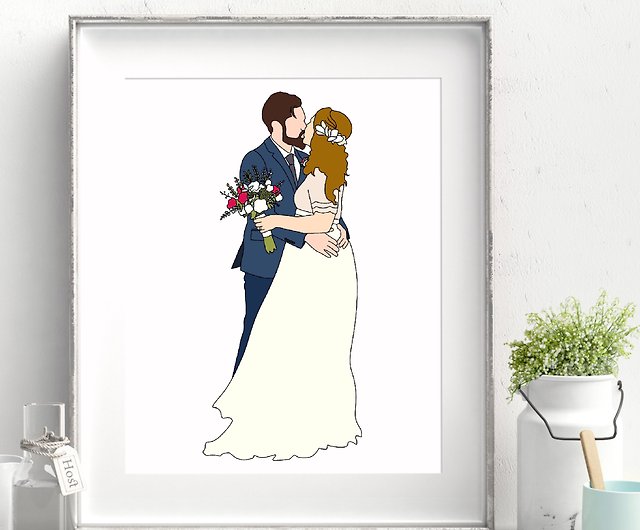 Printable Couple Sketch Custom Couple Portrait Modern Minimalist Anniversary Gift Custom Wedding Illustration Digital Download