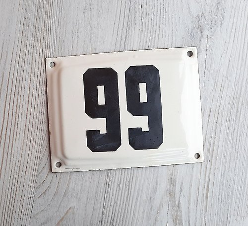 RetroRussia Enamel metal address number plate 99 / 66 vintage house number sign white black