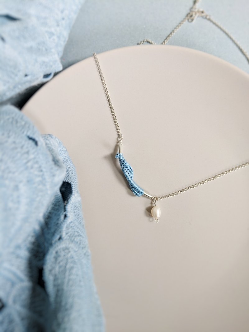 Practice Fine Pearl-925 Sterling Silver Braided Necklace-Morning Mist Blue - ต่างหู - เงินแท้ สีน้ำเงิน