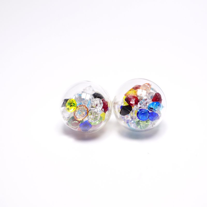 A Handmade rainbow seven-color crystal glass ball earrings - ต่างหู - แก้ว 