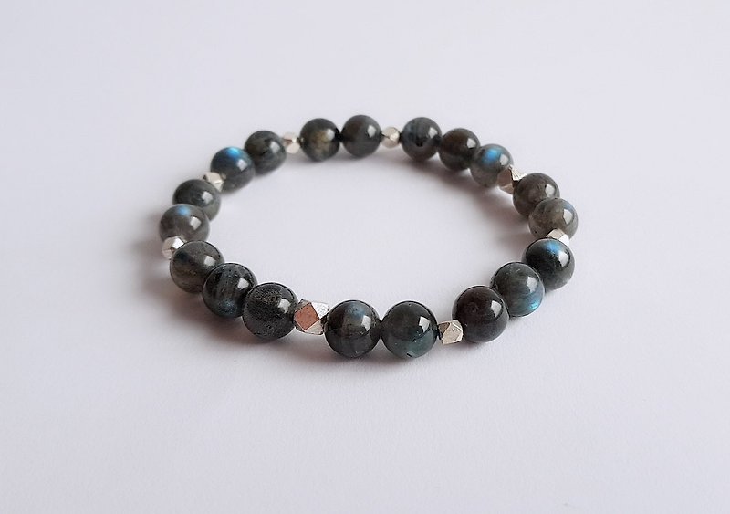Gemstone ‧ Night Natural Mineral Dark Labradorite 925 Silver ‧ Bracelet - Bracelets - Gemstone Gray