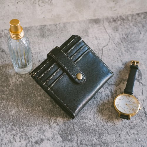 寇比手工皮件 Colbie Leather 真皮扣式簡約卡片夾 C002 黑