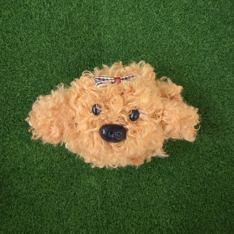 黃貴賓犬捲捲毛狗頭吊飾5cm(蝴蝶結)-毛根扭扭棒手作吊飾/モール - 公仔/玩偶 - 其他材質 咖啡色