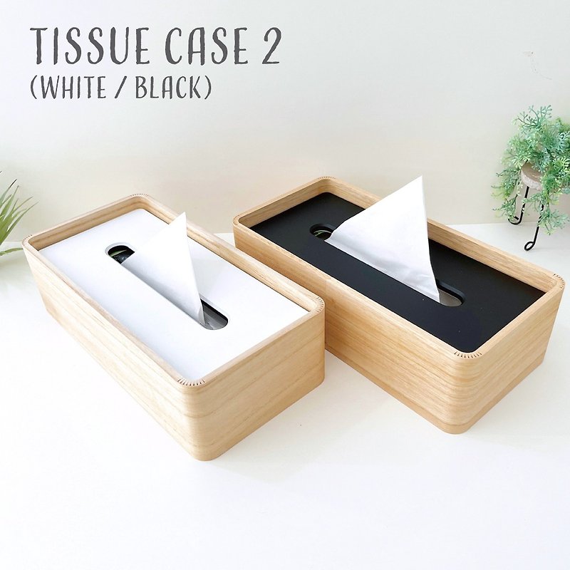KATOMOKU tissue case 2  km-122WB reversible painting (White & Black) - กล่องทิชชู่ - ไม้ สีกากี