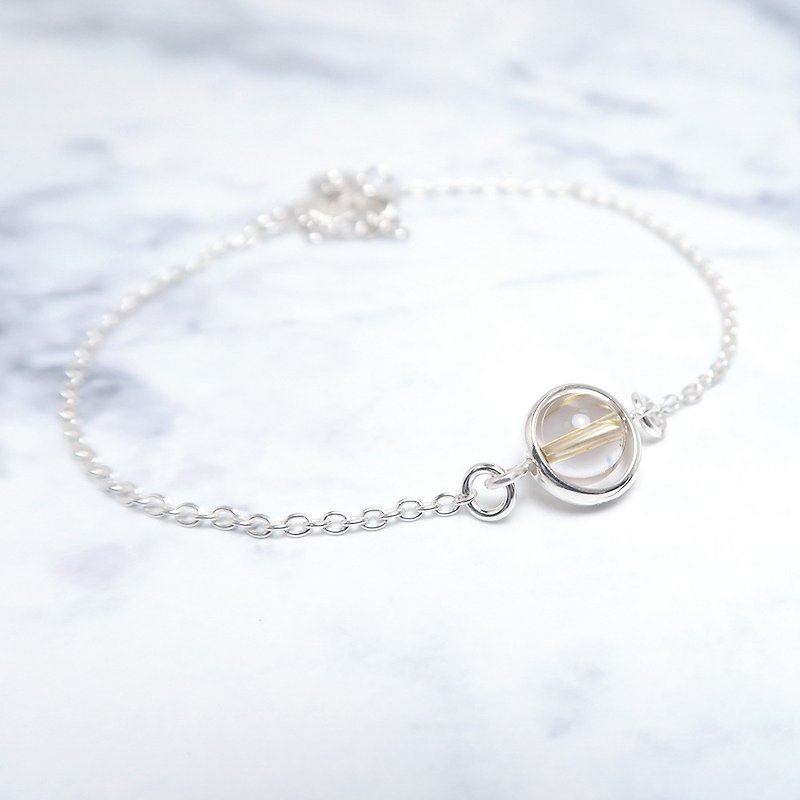 Blonde Crystal Heart Bracelet (Large) - 925 Sterling Silver Natural Stone Bracelet - สร้อยข้อมือ - เงินแท้ สีทอง