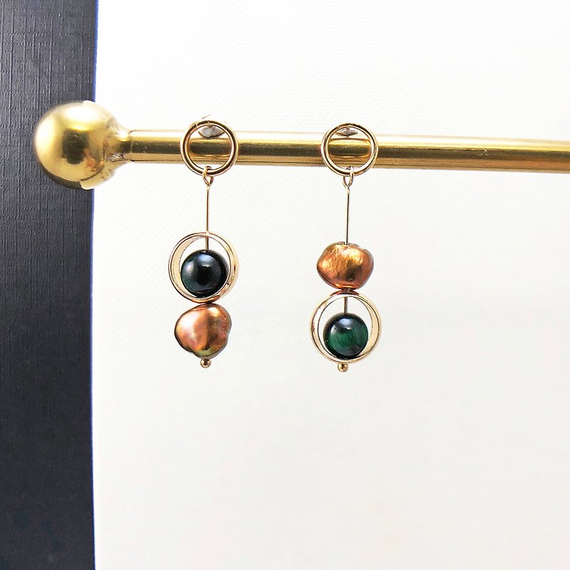 Mini Pearl 14KF Earrings 【Colourful Pearls Earrings】【Wedding】Mothers Day Gift - Earrings & Clip-ons - Pearl Orange