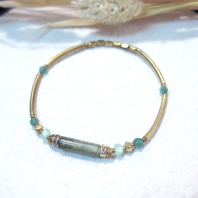 VIIART. Qingying. Bronze bracelet plants agate - Bracelets - Gemstone Green
