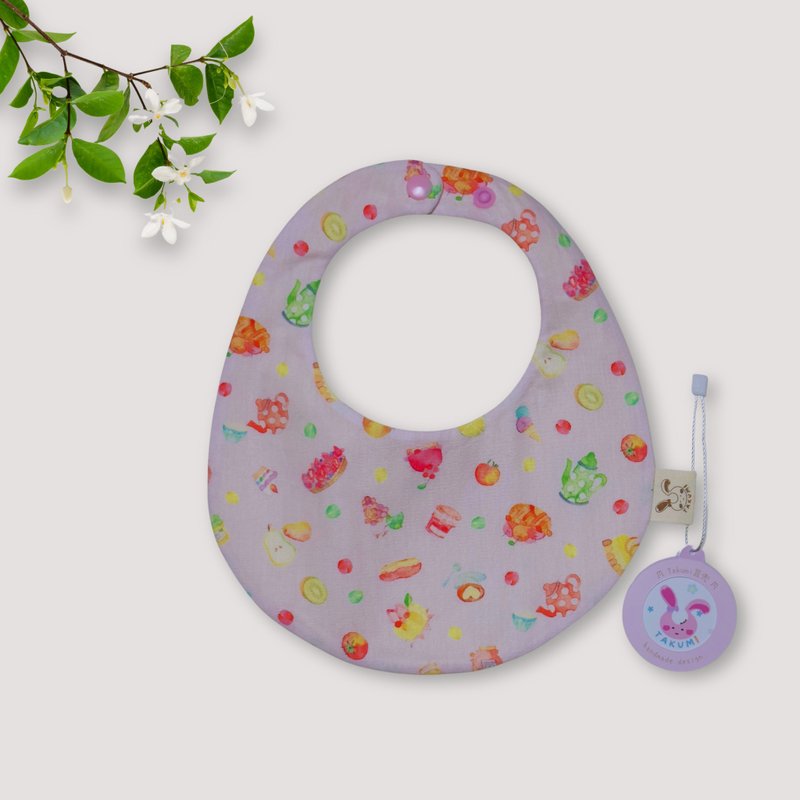 Double-sided bib and egg bag-watercolor style dessert - Bibs - Cotton & Hemp Pink