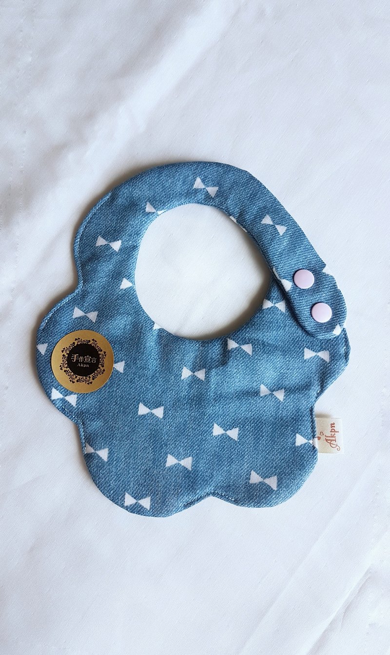 Bow-knot eight-fold yarn-sky blue tannin-100% cotton double-sided modeling bib. Saliva towel - Baby Gift Sets - Cotton & Hemp Blue