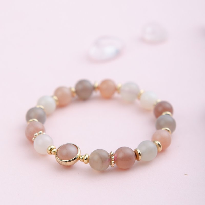 Peach Moonstone Zircon Natural Gemstone Crystal Bracelet - Bracelets - Crystal Orange