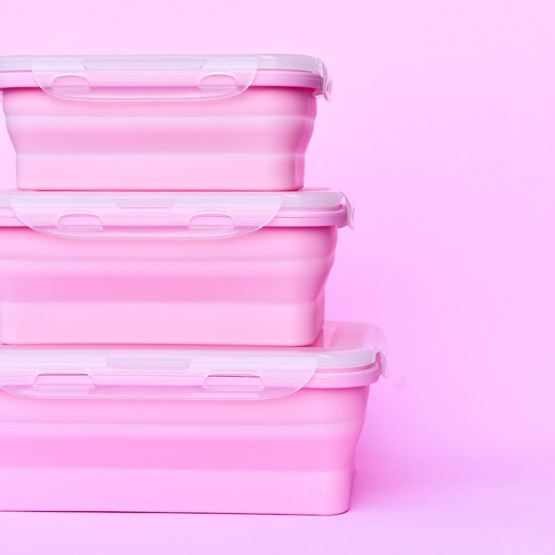 SPECIAL EDITION Collapsible colorful silicone box set - Pink Valentine Set - Lunch Boxes - Silicone Pink