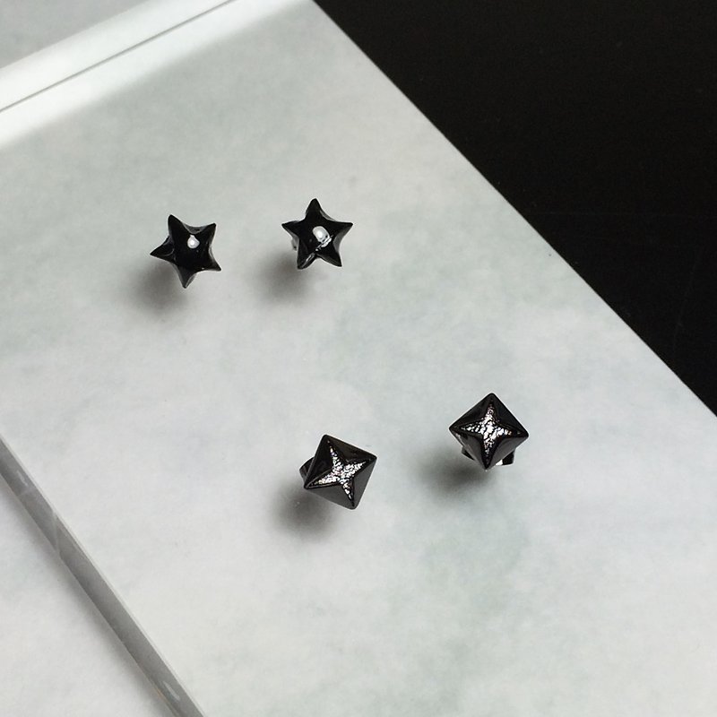 Goody Bag - Black Diamond and Lucky Star Earrings 2 in 1 Set - Earrings & Clip-ons - Stainless Steel Black