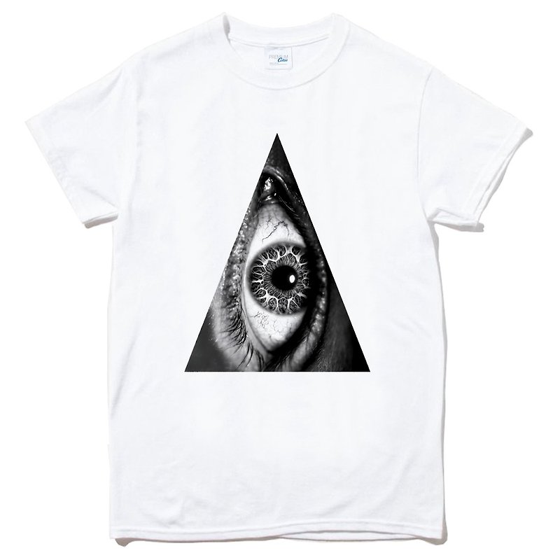Triangle Eye 短袖T恤 白色 三角 眼 幾何 設計 自創 品牌 時髦 圓 光明 正義 - 男 T 恤 - 棉．麻 白色