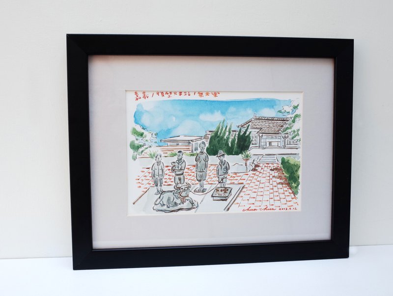 水彩原畫作品 環島旅行-嘉義後壁車站 - 海報/掛畫/掛布 - 紙 黑色