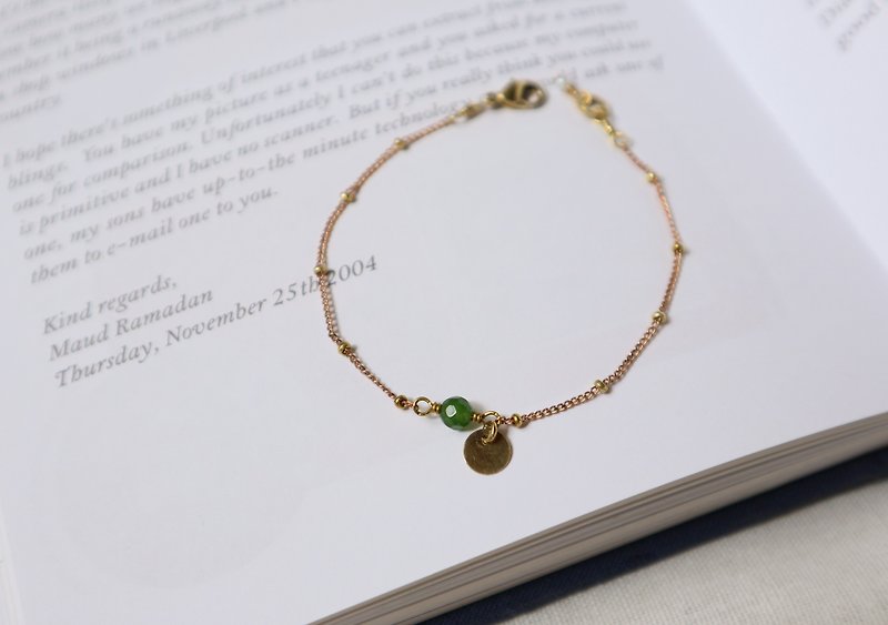 Yuandi blooming eternal clear verdant green agate thin bracelet - Bracelets - Copper & Brass Gold
