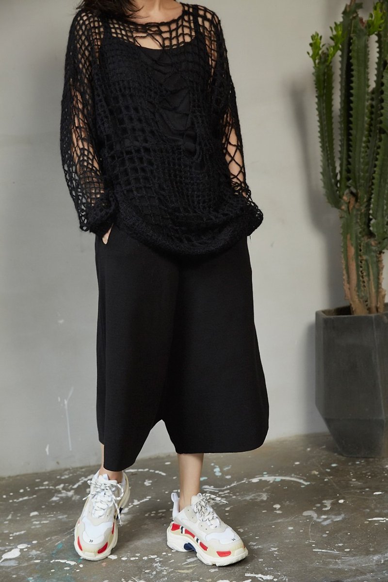 ZUO  Exquisite Mohair Cutout Knit Top Black - สเวตเตอร์ผู้หญิง - ขนแกะ สีดำ