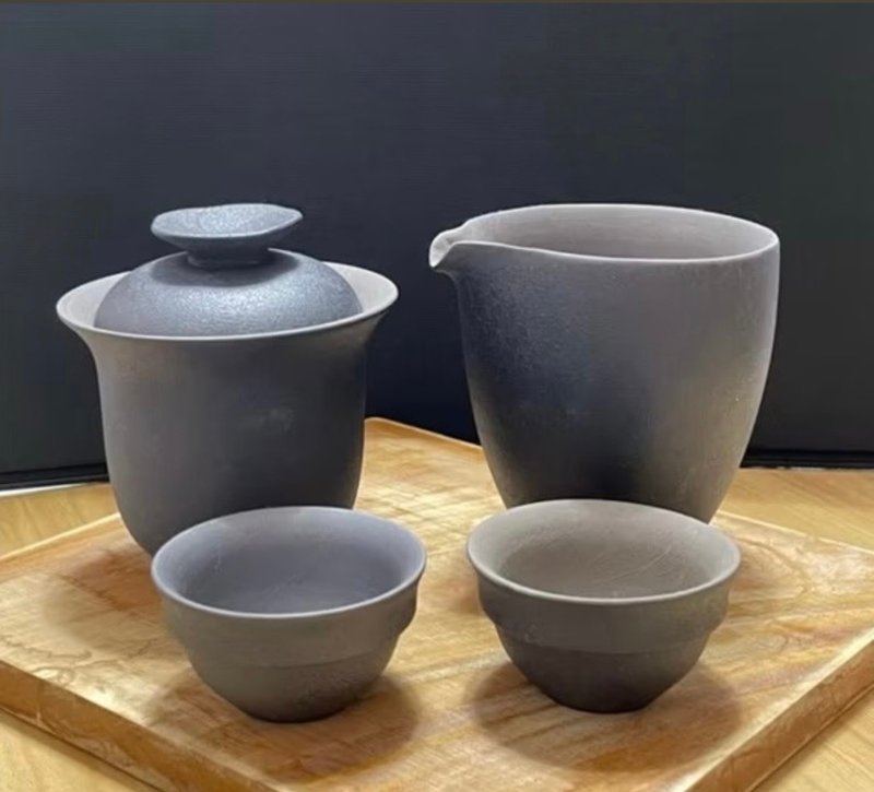 【全新】旅行用陶藝雙杯茶具組-含手提包 - 茶壺/茶杯/茶具 - 陶 灰色