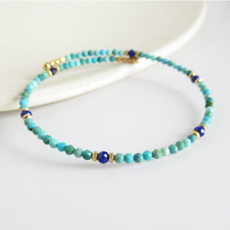 Turquoise and lapis lazuli, wire bracelet - Bracelets - Stone Green