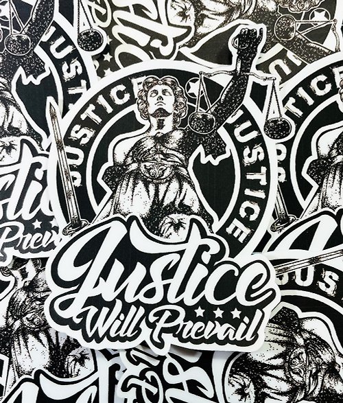 蟲蟲商號X原創設計T-shirt 正義女神二世貼紙 黑白美式風格貼紙 -霧面 厚磅 超耐磨貼紙 防刮
