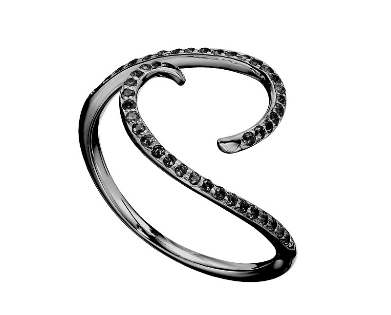 Black diamond ring, 18k gold black engagement ring. Black diamond wedding ring - แหวนทั่วไป - เครื่องประดับ สีดำ
