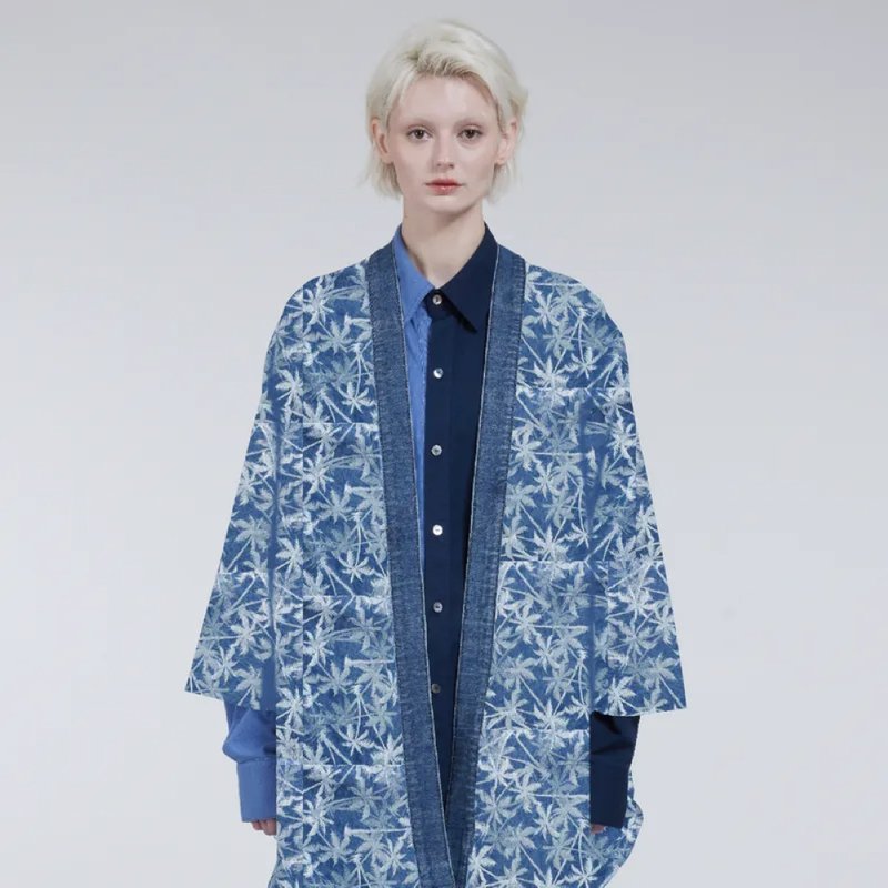 披掛式Kimono外罩_花布 - 女大衣/外套 - 棉．麻 