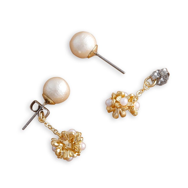 JewCas Fleur Series Flower Cotton Pearl Earrings - Earrings & Clip-ons - Other Metals 