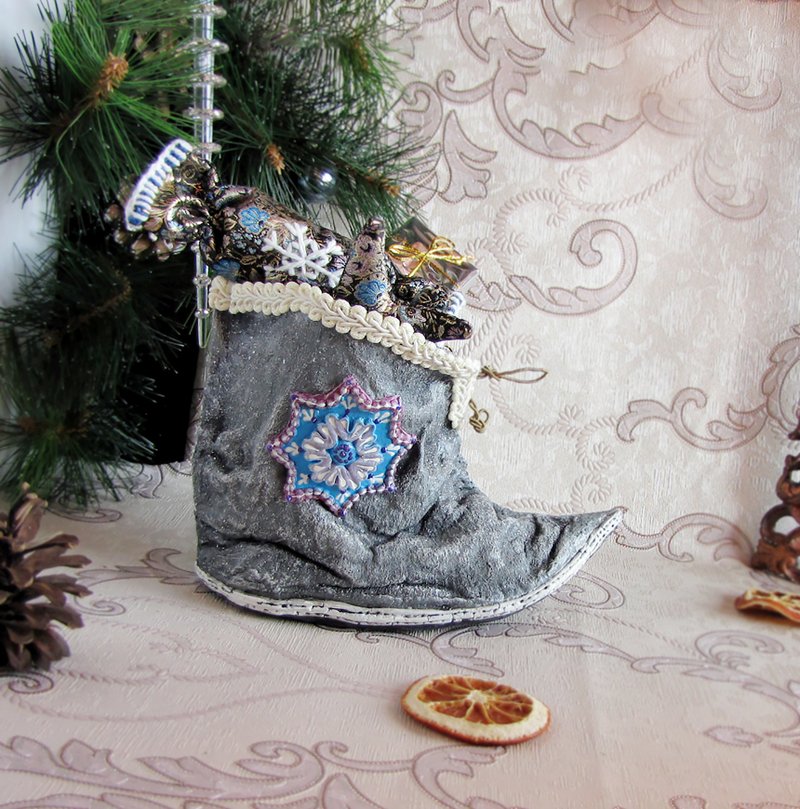 Santa Boots,Christmas stocking,Advent set, Elf boots,European Christmas, decor - 居家收納/收納盒/儲物盒 - 其他材質 灰色