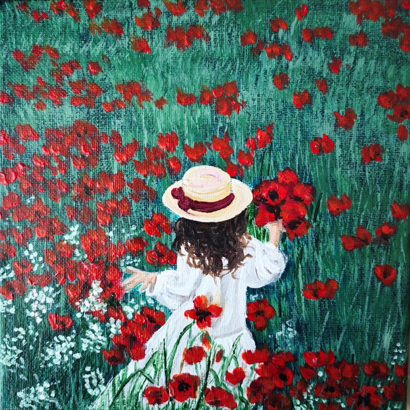 罌粟花女孩風景畫 RinaArtSK 原創作品 - 壁貼/牆壁裝飾 - 其他材質 多色