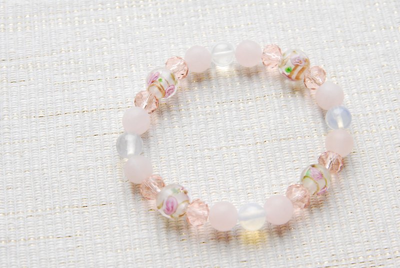 Rose dragonfly ball bracelet pink - Bracelets - Semi-Precious Stones Pink