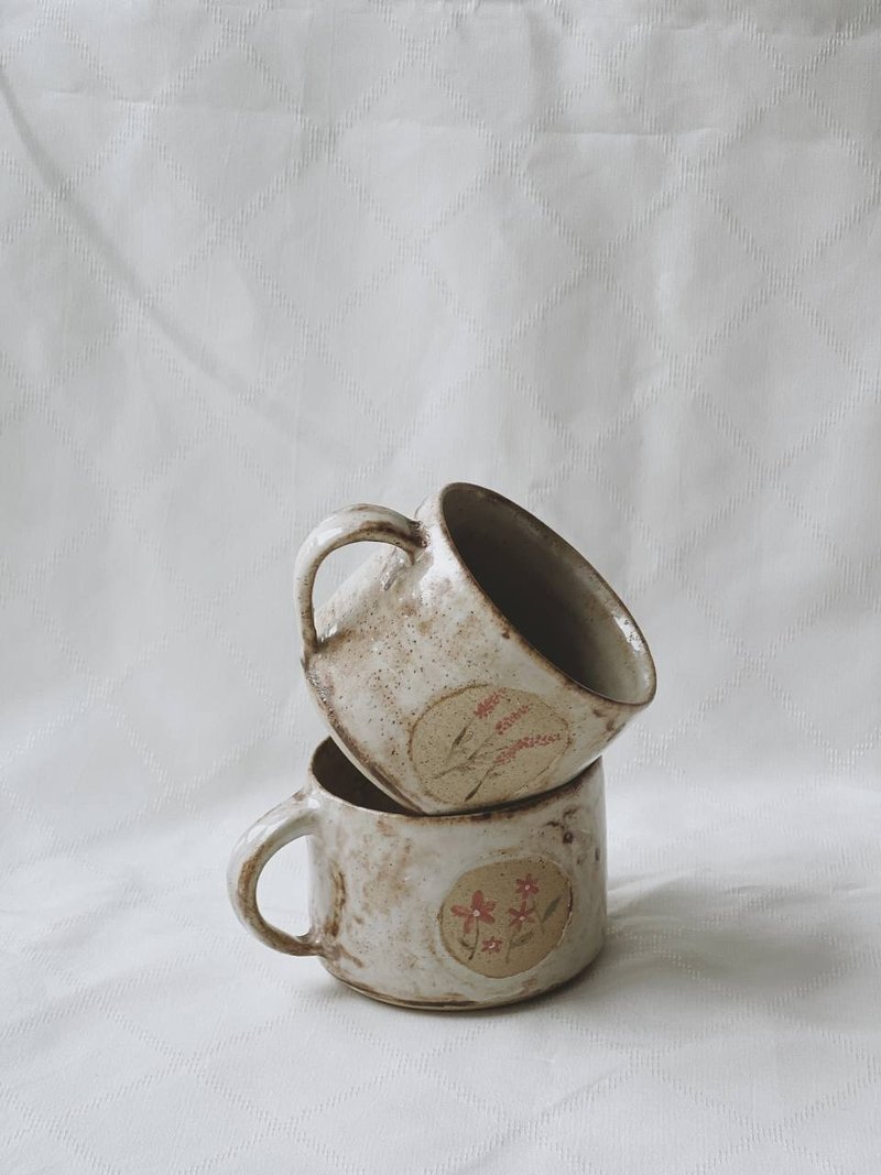 White Earthenware Botanical Mini Mug - 花瓶/花器 - 陶 