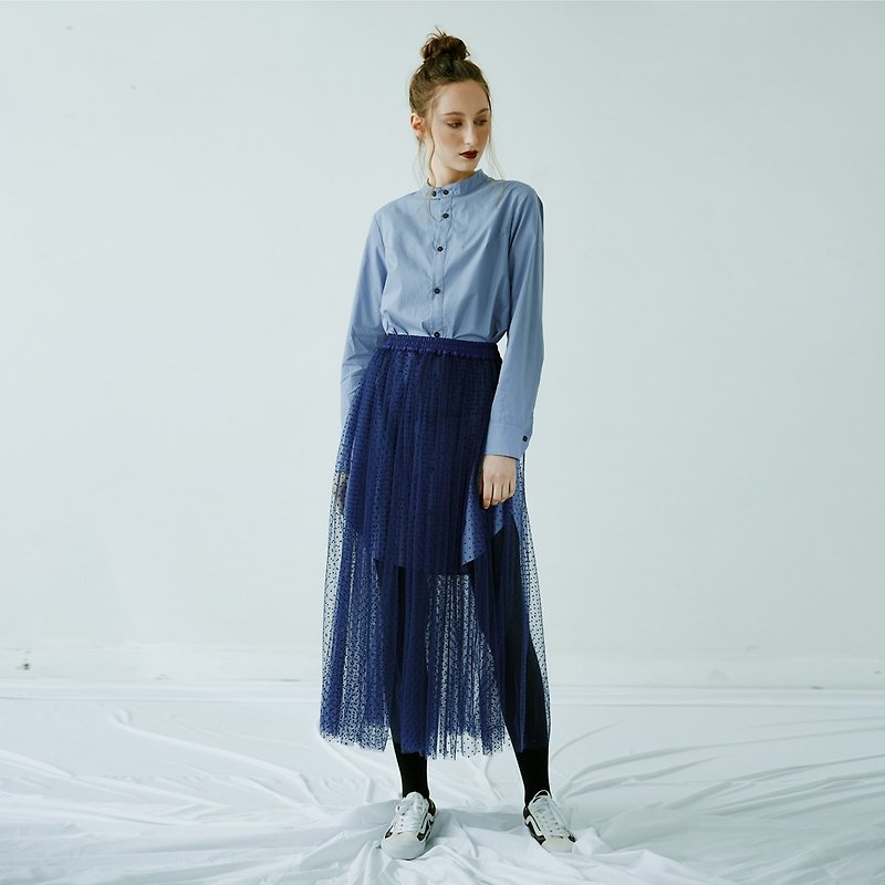 Deep treasure blue velvet wavelet spot skirt - Skirts - Other Man-Made Fibers Blue