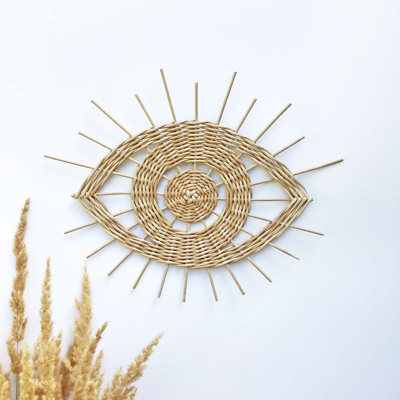 Boho decor, Evil eye decor, Wall decor, Wall basket, Wicker wall art - ตกแต่งผนัง - กระดาษ สีนำ้ตาล