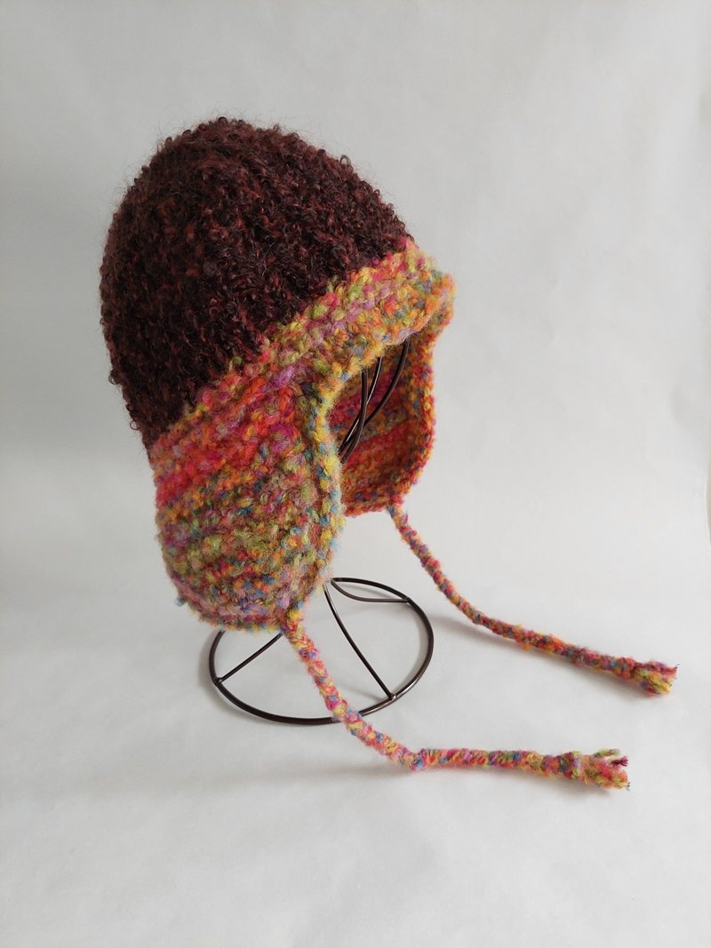 手工編織遮耳帽 彩色糖果 - 帽子 - 羊毛 