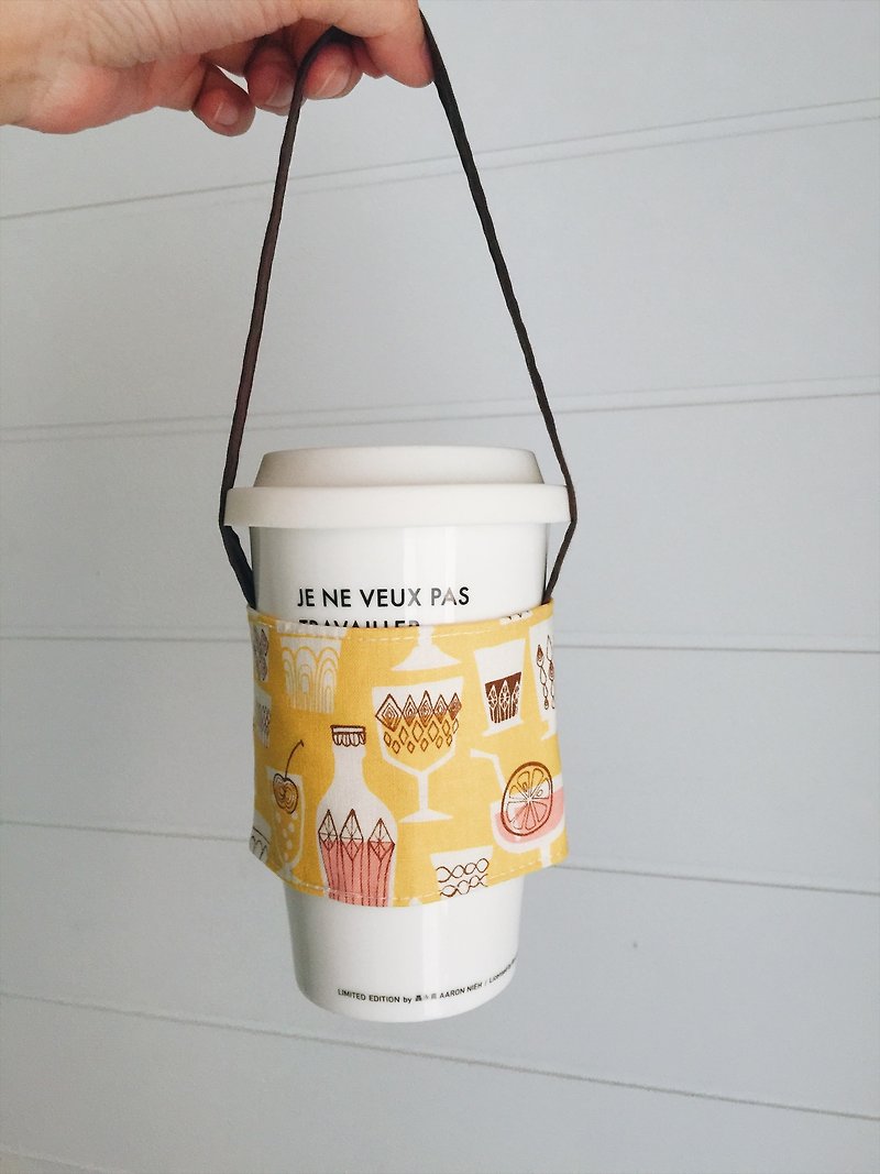 hairmo酒杯環保咖啡杯套(簡約版) - 杯袋/飲料提袋 - 棉．麻 黃色
