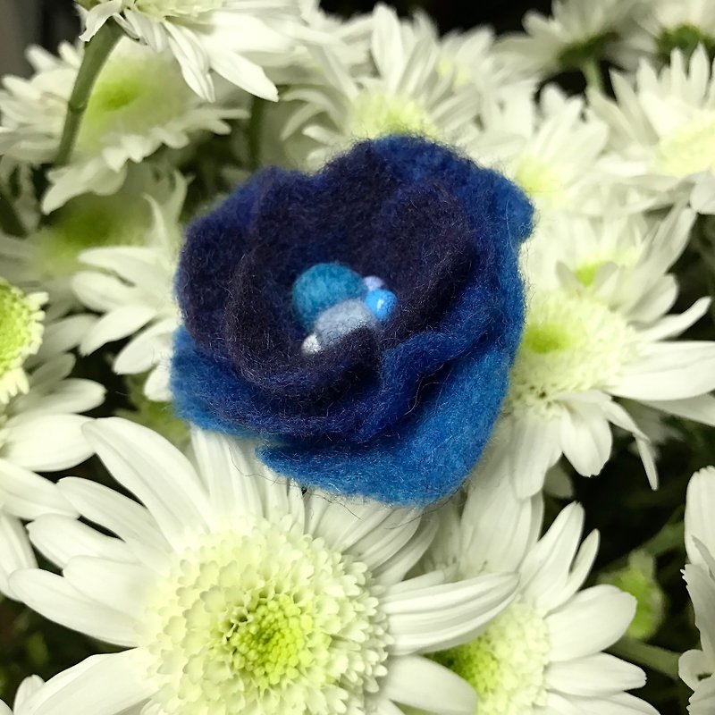藍色戒指花-羊毛氈戒指花 - 戒指 - 羊毛 藍色