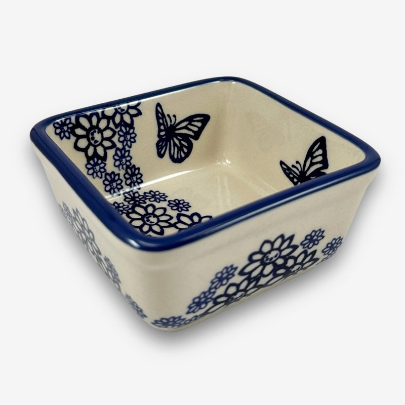 Polish hand-painted handmade pottery-square bowl 10cm simple butterfly series designer model - ถ้วยชาม - ดินเผา สีน้ำเงิน