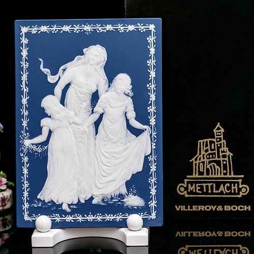 擎上閣裝飾藝術 德國製Villeroy Boch 唯寶1978年碧玉浮雕限量祈福收藏陶瓷盤挂盤